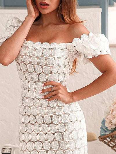 Round Crochet Ruffle Slit Dress