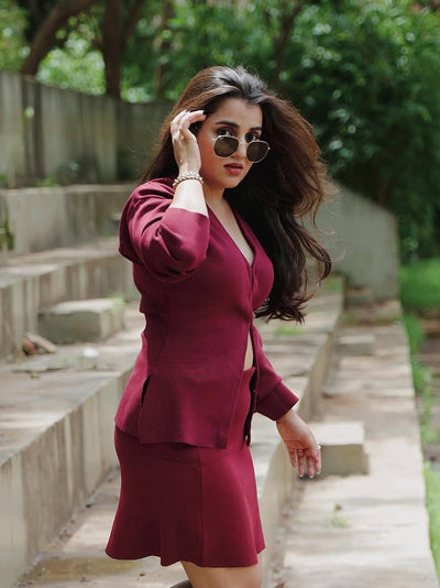 Knitted Vest Jacket & Short Skirt Coord Set