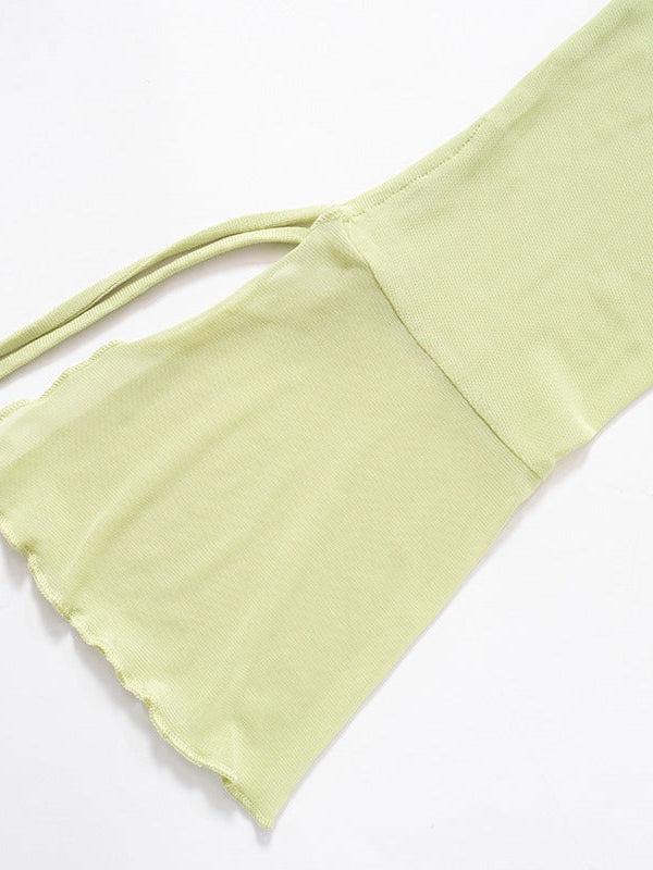 Low Cut Bell Sleeve Lace Long Mesh Dress