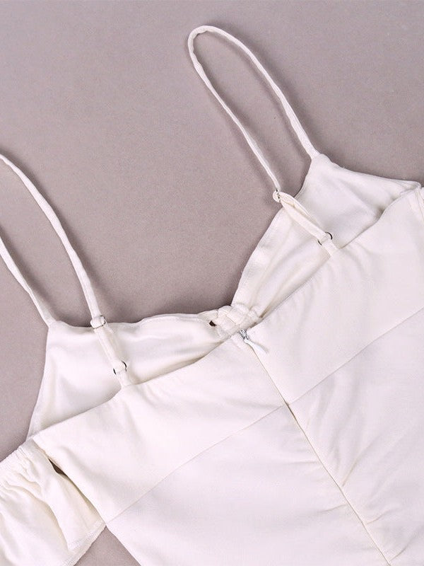 Spaghetti Strap Off Neck Ruffles Pleated Backless Slip Dress