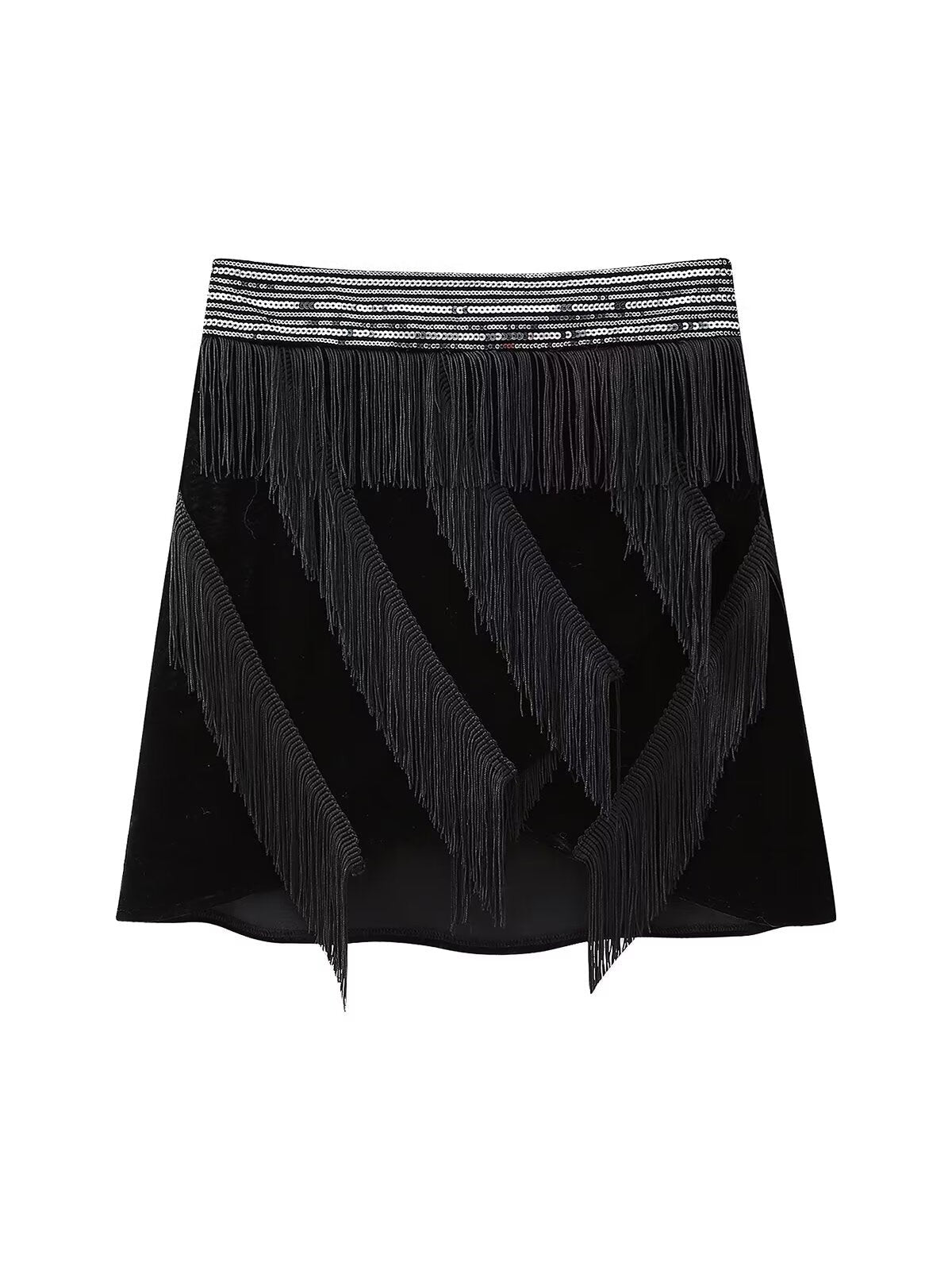 Tassel Fringe Velvet Waist Coat Vest Mini Skirt Set