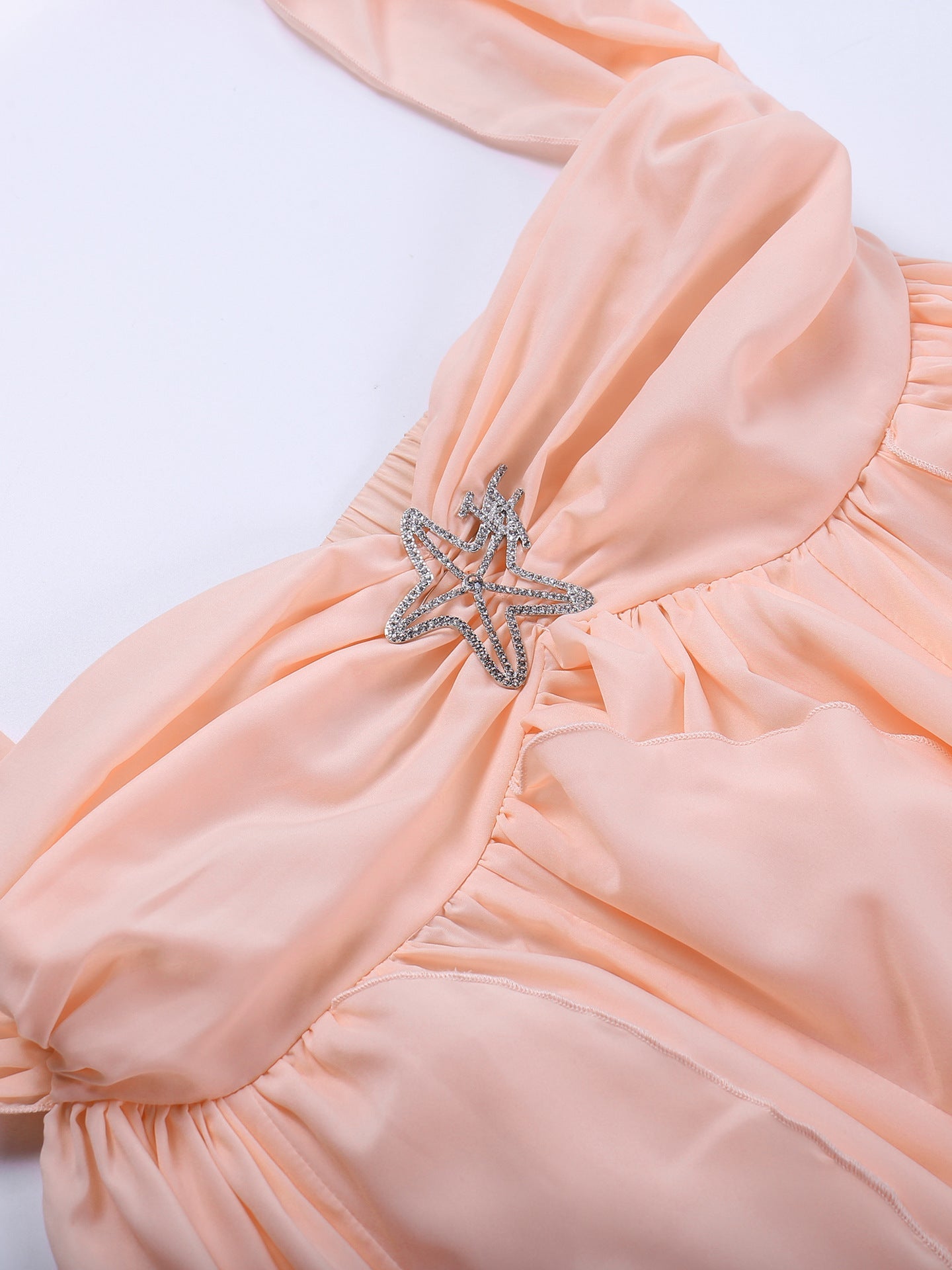 Star Applique Halter Tube Ruffle Slit Maxi Dress