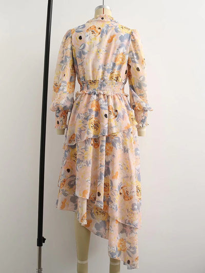 Asymmetric Floral Print Irregular Dress