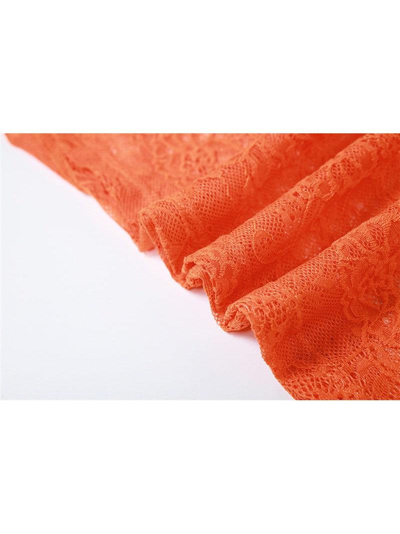 Orange Bandeau Lace See Through Sheath Dress