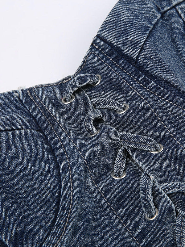 Lace Up Denim Corset Top