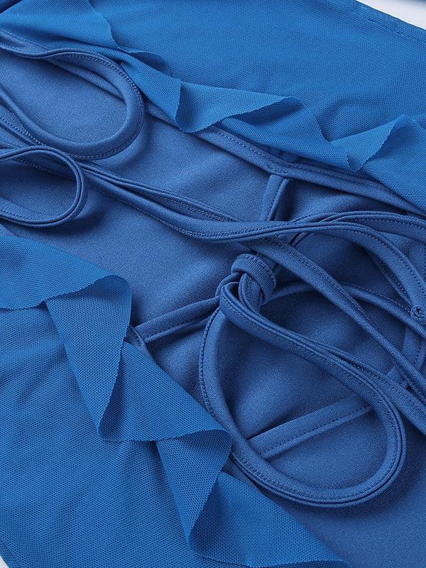 V Neck Ruffle Long Sleeves Bodycon Short Dress