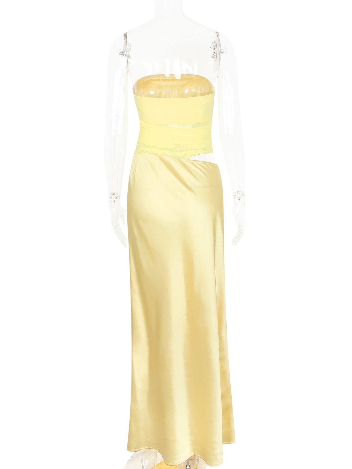 Tube Top Hollow Out Cutout Backless Satin Maxi Dress