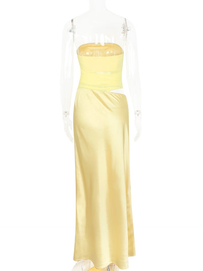 Tube Top Hollow Out Cutout Backless Satin Maxi Dress