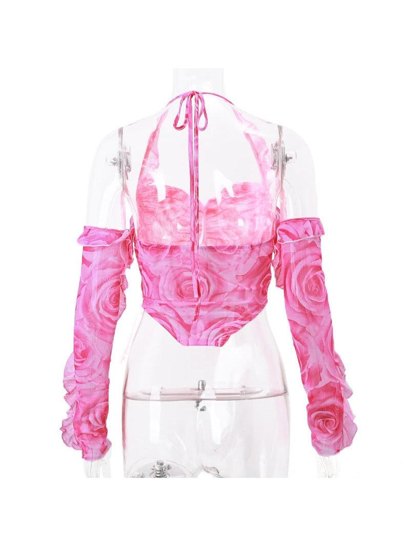 Halterneck Floral Print Corset Top