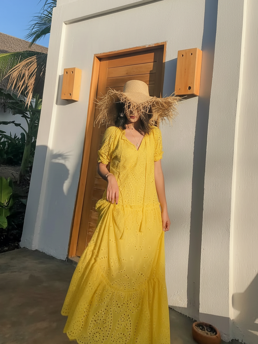 Sunlit Broderie Tiered Maxi Dress