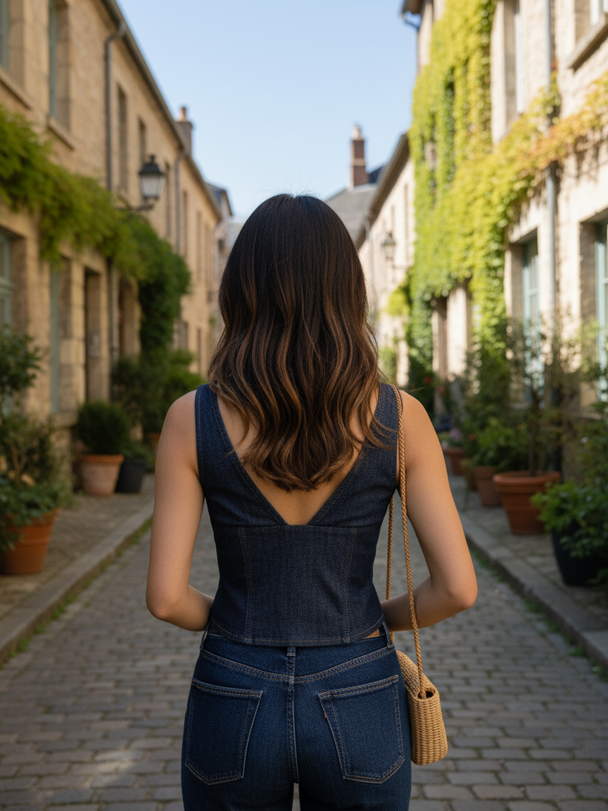 V Neck Denim Vest Crop Top