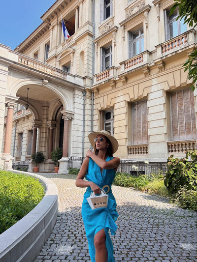 Turquoise Blue Sleeveless Belt Dress
