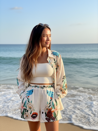 Floral Print Shirt & Shorts Coord Set