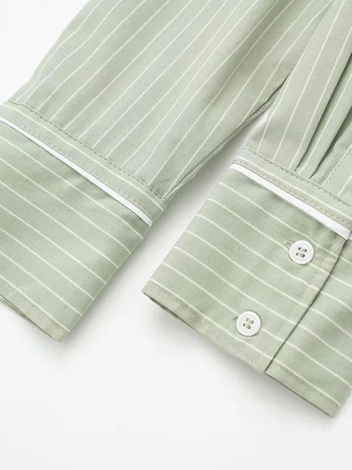 Mint Green Striped Crop Top & Pants Coord Set