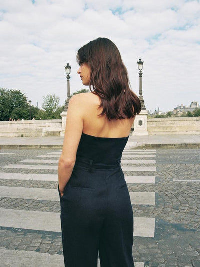 Navy Halter Neck Belted Wide‑Leg Jumpsuit