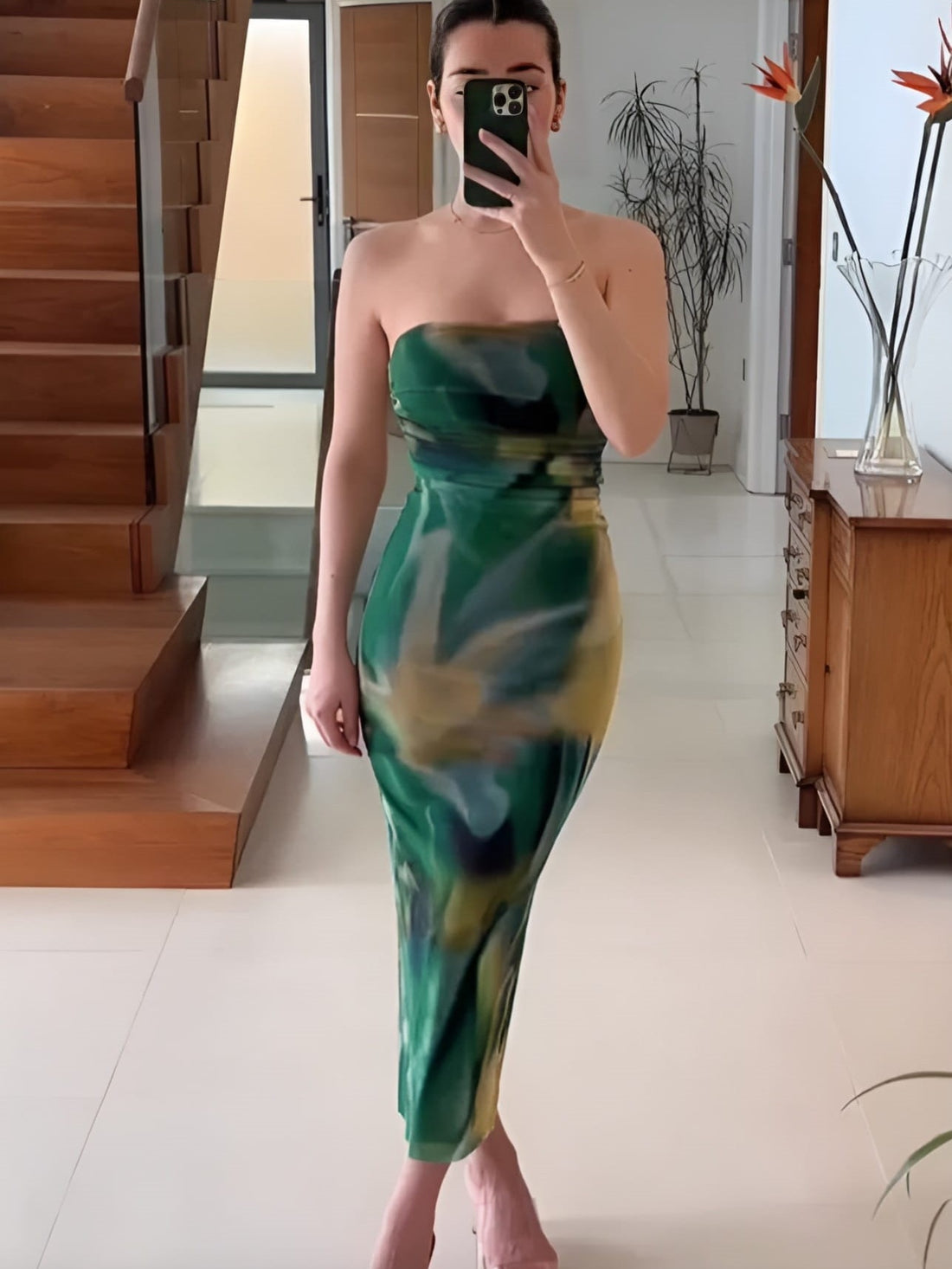 Strapless Tie Dye Tulle Tube Dress