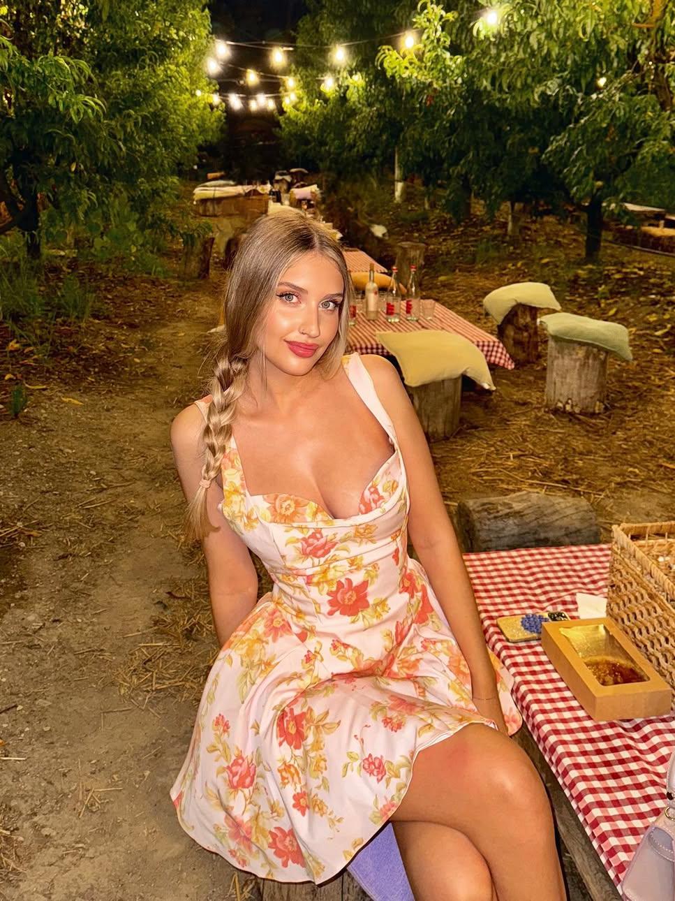 Floral Print Flare Short Irregular Neck Cinch Waist Dress