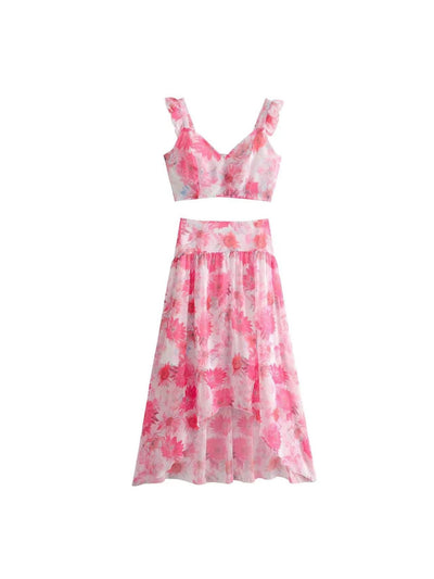 Pink Floral Print Cami Top & Skirt Coord Set