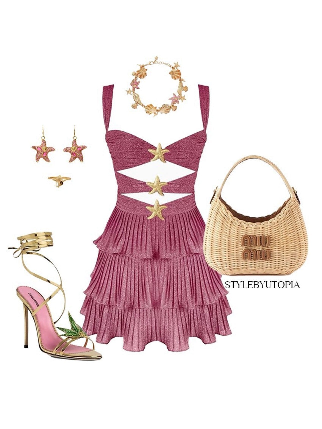 Pink Starfish Ruffle Cutout Short Dress