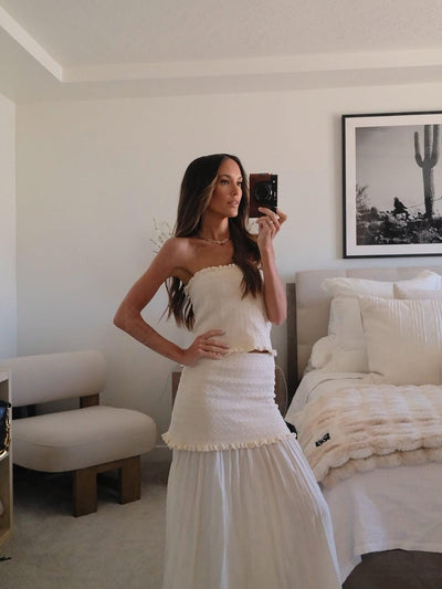 Knitted Tube Top & High Waist Pleated Skirt