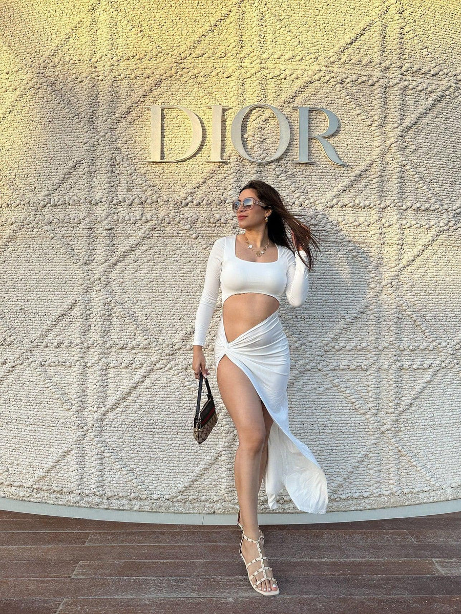 U Neck Cutout Slit Dress