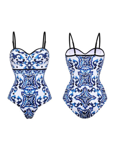 Porcelain Print Bikini Set with Skirt