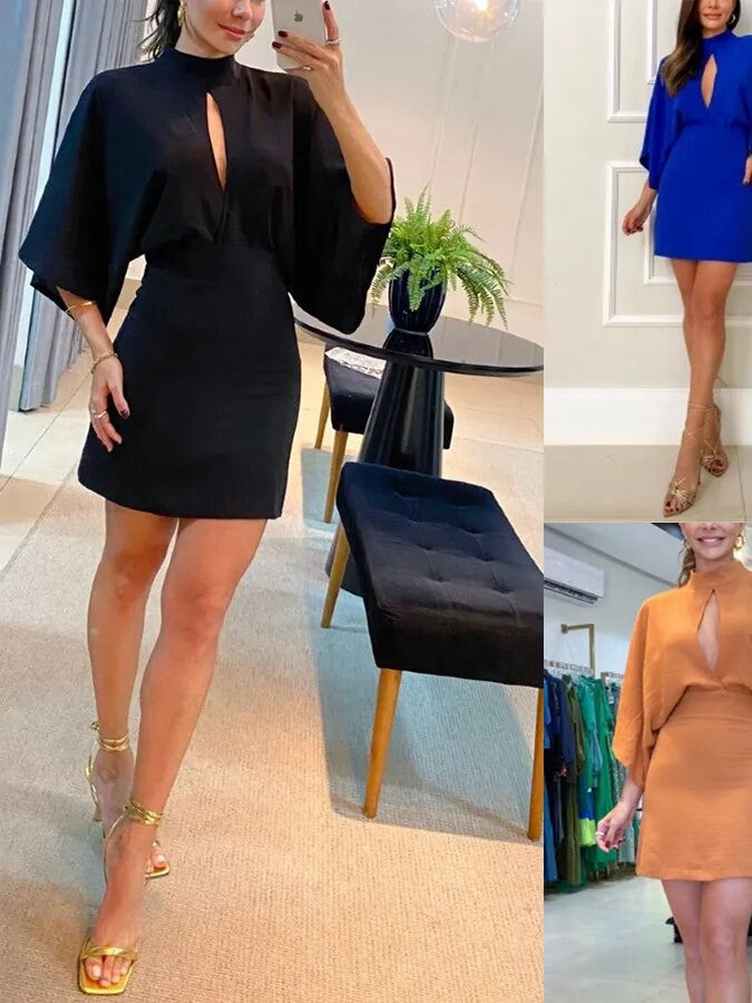 Batwing Sleeves Backless Cutout Short Dress