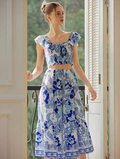 Blue Floral Print Cami Top & Skirt Coord Set