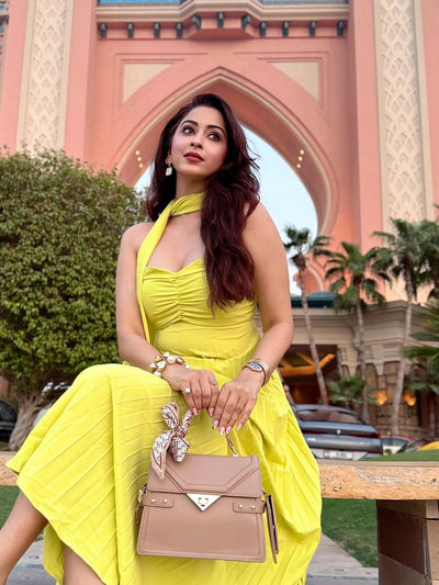 Krema Pleated Tube Maxi Dress with Scarf