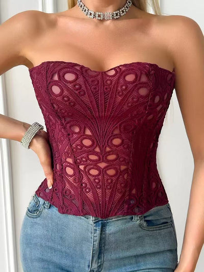 Valencia Mesh Lace Tie Back Tube Top
