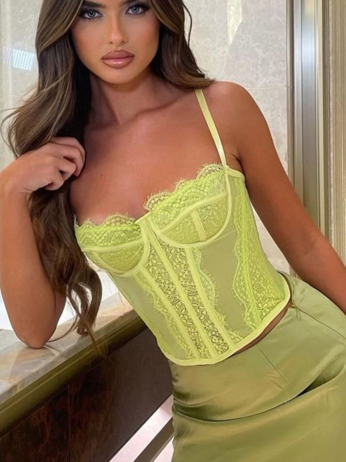 Spaghetti Strap Boning Corset Lace Top