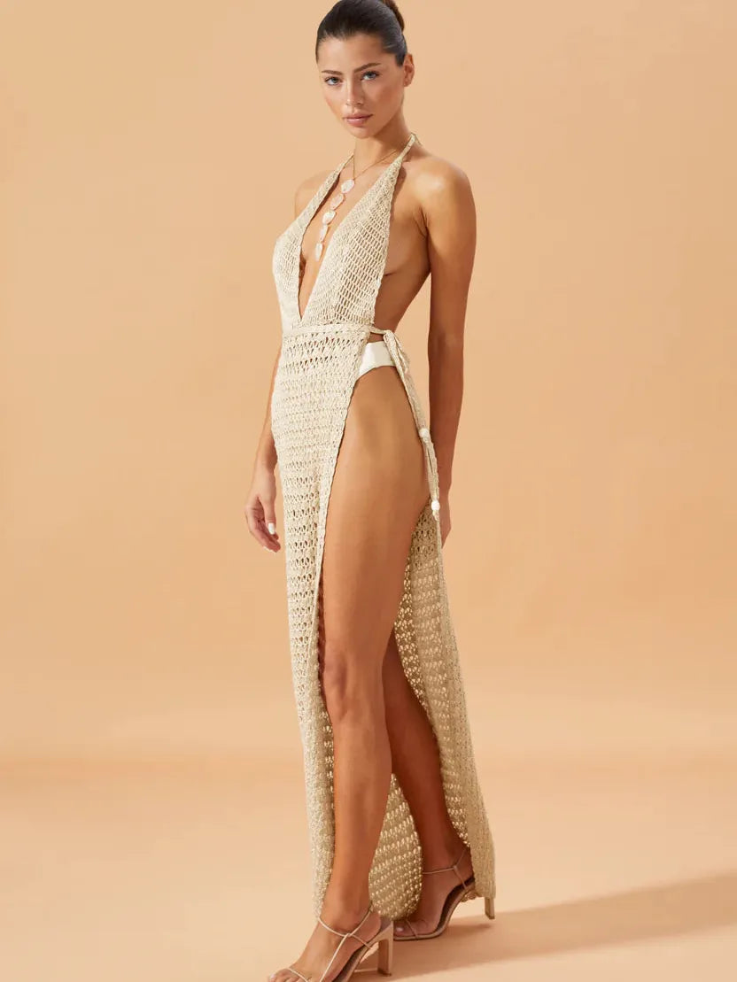 Halterneck High Slit Backless Maxi Dress