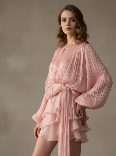 Lyla Bell Sleeve Ruffle Tail Dress with Shorts Coord Set