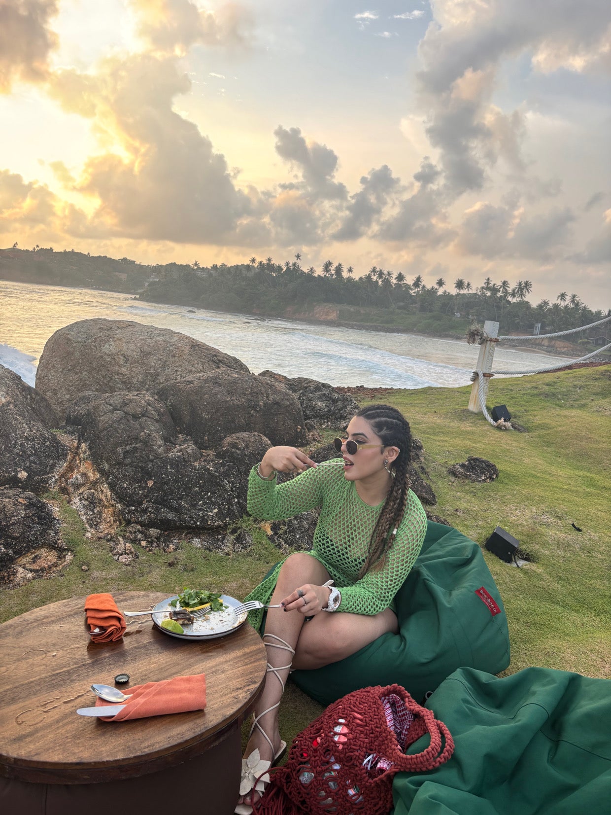 Summer Hollow Out See through Backless Knitted Slit Maxi Dress