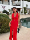 Crochet Cutout Slit Maxi Dress