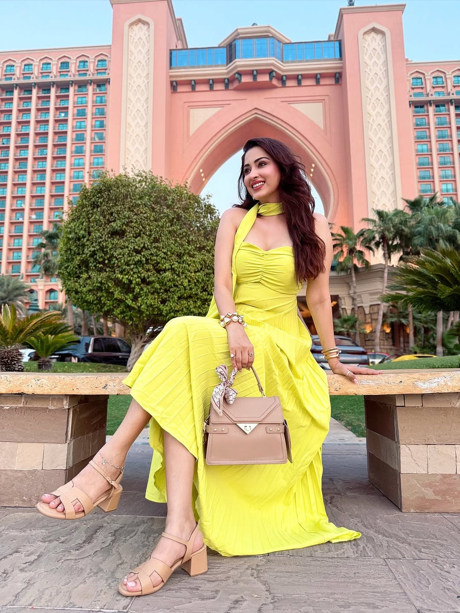 Krema Pleated Tube Maxi Dress with Scarf