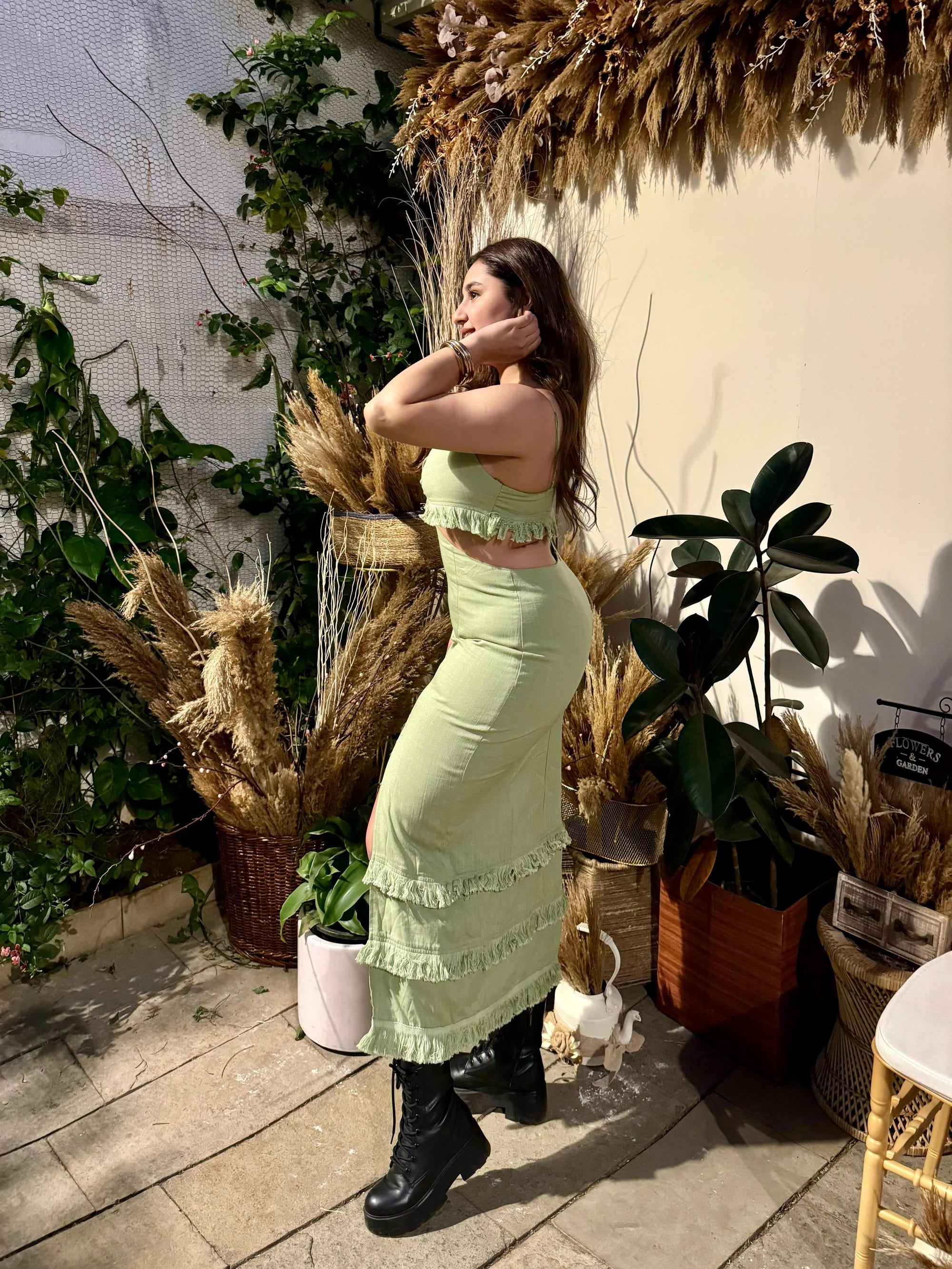 Tassel Detail Cutout Midi Dress