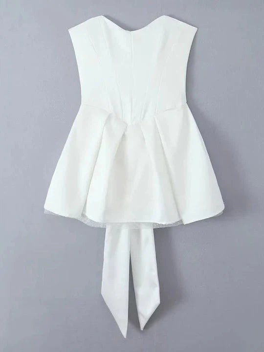 Bow Applique Corset Tube Flare Short Dress