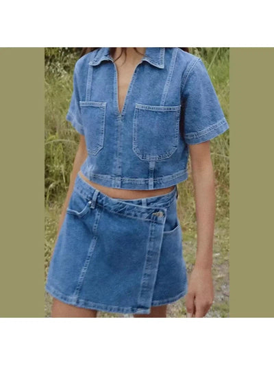 Denim Crop Top & Skorts Coord Set