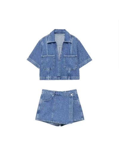 Denim Crop Top & Skorts Coord Set