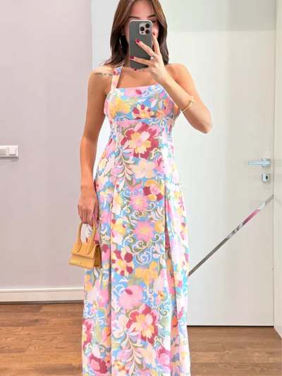 Floral Patterned Halterneck Maxi Dress