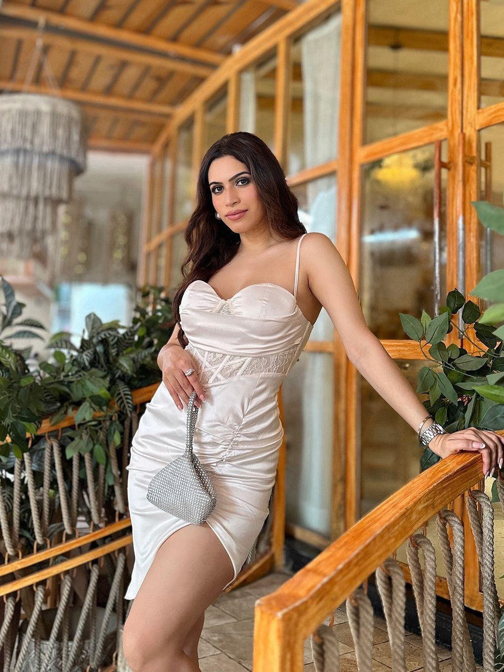 ivory satin balcony corset dress Clothing : Bodycon Dresses : 'Reva' Ivory Satin Balcony Corset Dress