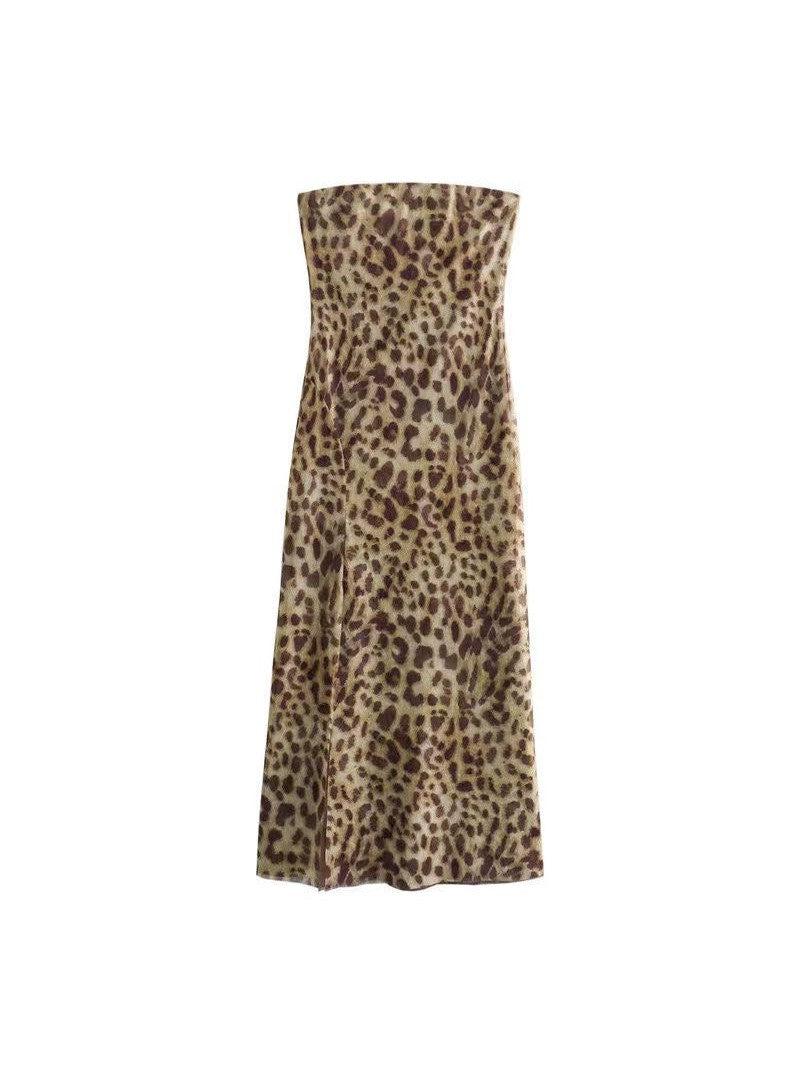 Animal Print Mesh Split Tube Dress