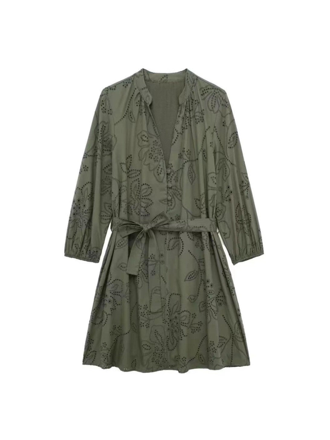 Green Short Cotton Dress with Belt