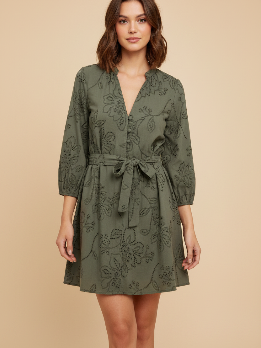 Green Short Cotton Dress with Belt by EXCLUSIVES, dresses on sale