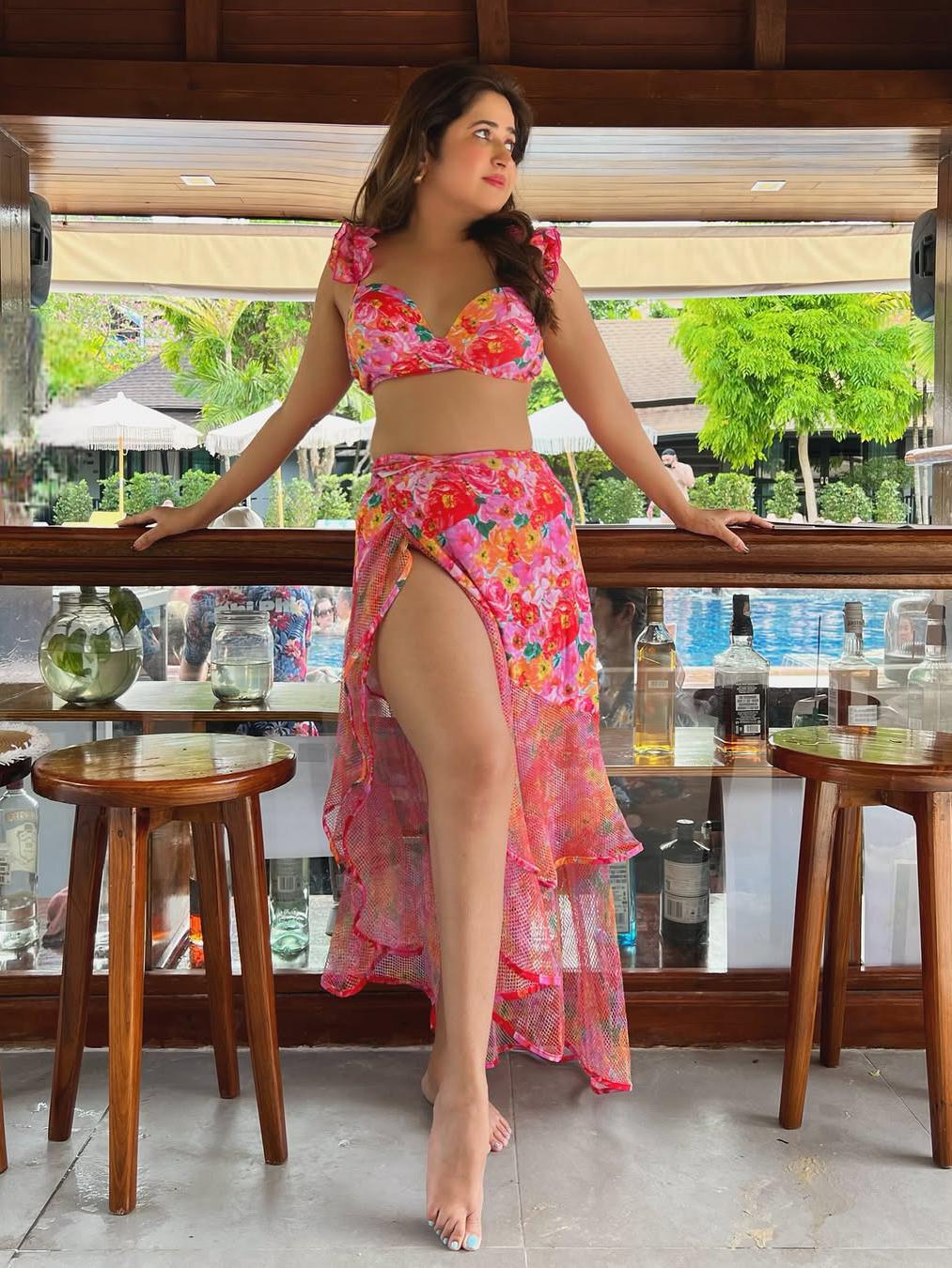 Floral Print Ruffle Bikini Set With Skirt