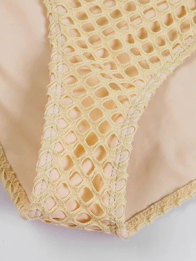 Crochet Cutout Buckle Bodysuit & Skirt Swimsuit Set