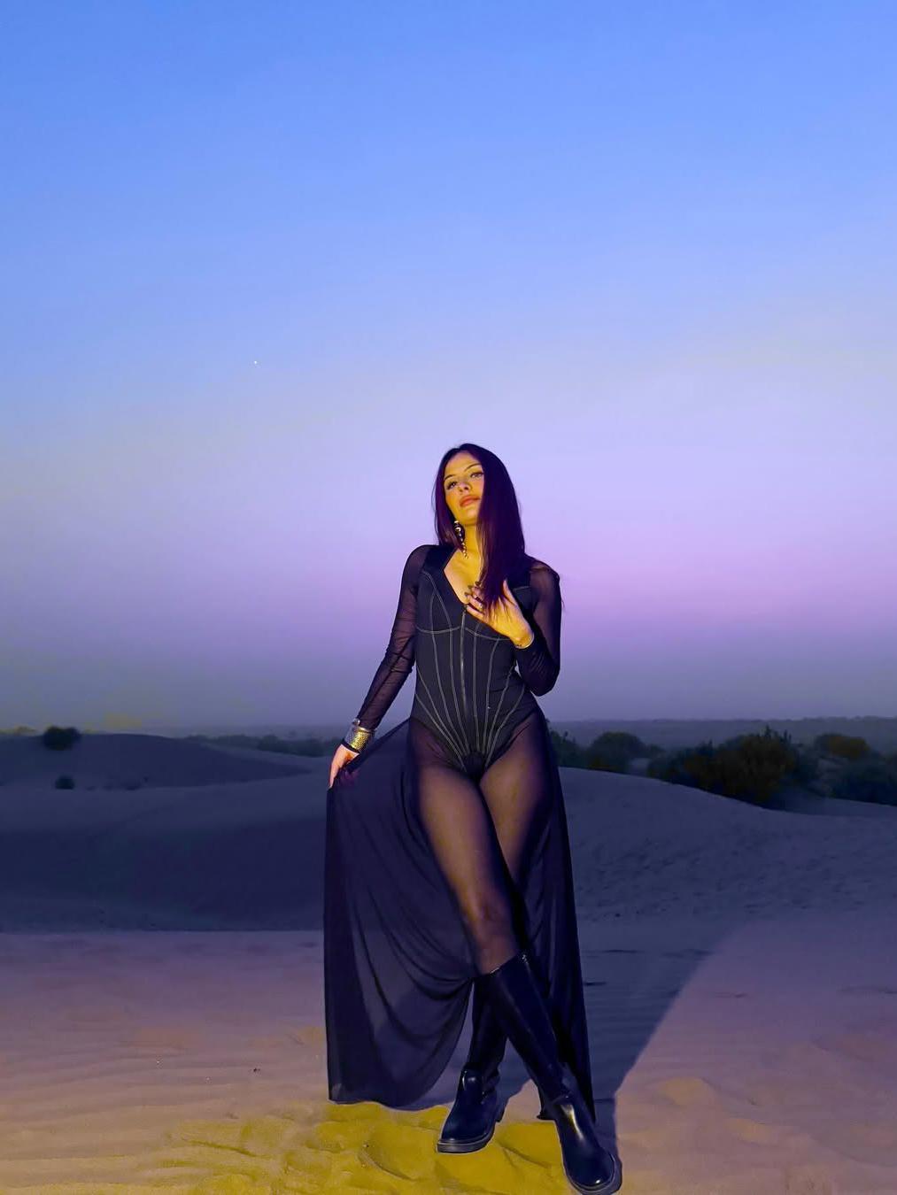 Mariam Full Sleeve Mesh See Through V Neck Jumpsuit