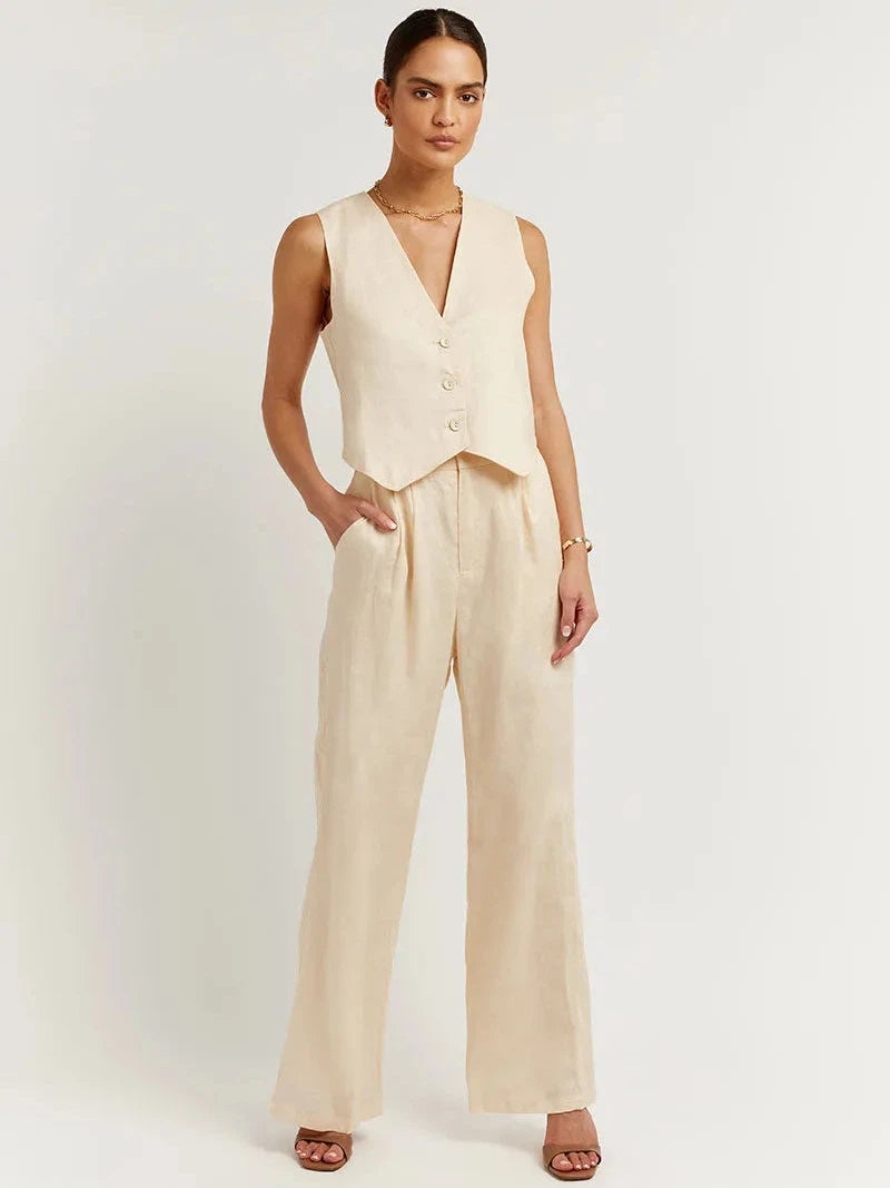 Waist Coat Vest & Wide Leg Pants Coord Set
