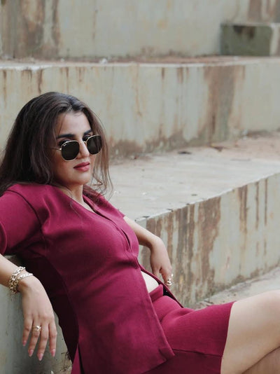 Knitted Vest Jacket & Short Skirt Coord Set